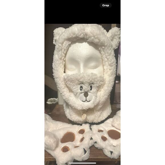 🔥Fluffy hooded,Hat and Glove set.Can be worn several ways, gloves have attachab - Picture 13 of 15